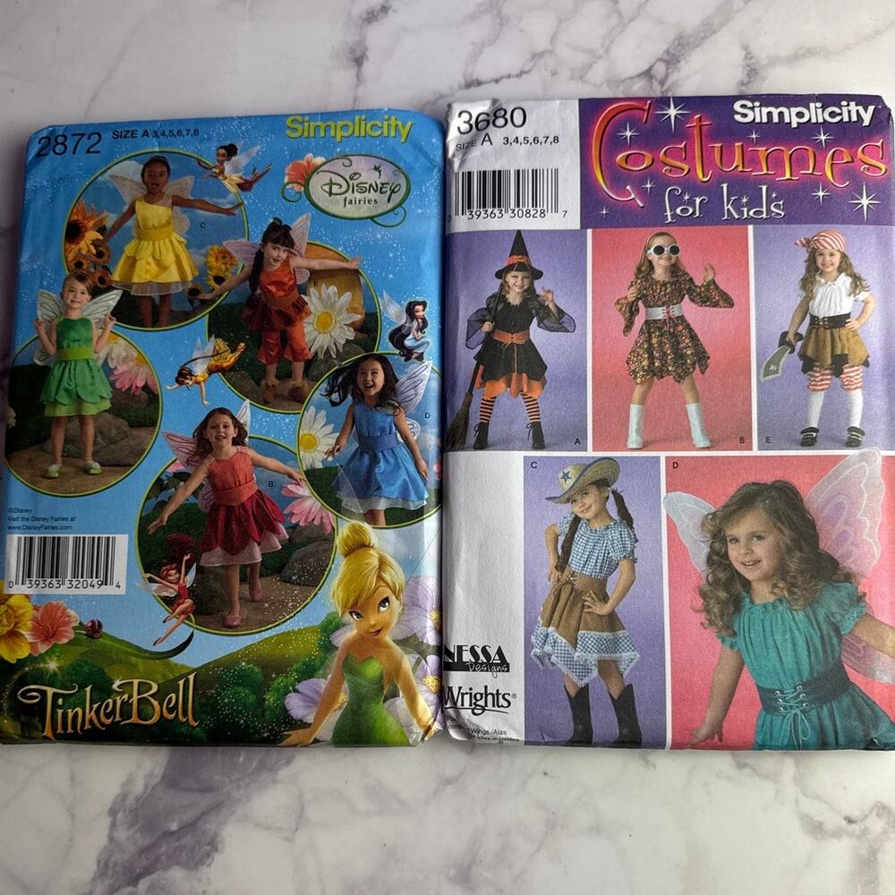 Lot of 2 Simplicity 3680 2872 Disney Fairies Tinkerbell Costume Sewing Patterns
